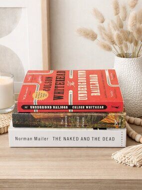 Red White Coffee Table Book Stack Decor | Pulitzer Prize Books Modern Shelf